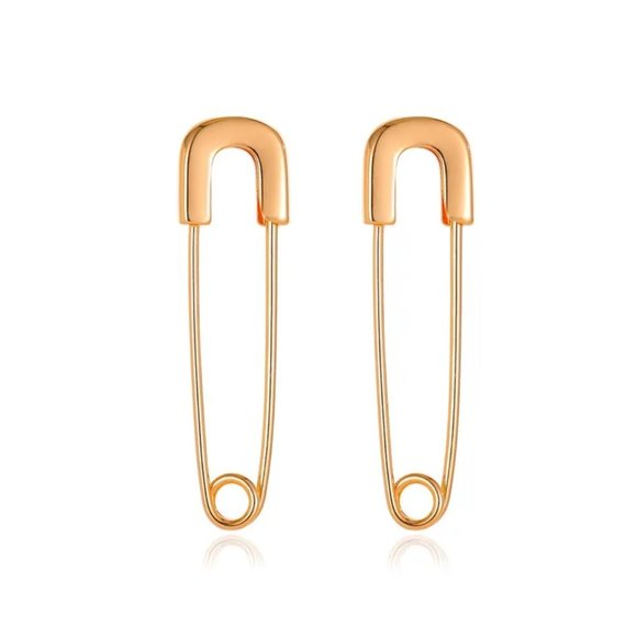 Minimalist Gold Safety Pin Earrings NEW - Picture 2 of 7